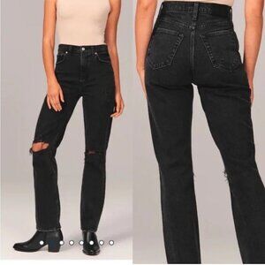 Abercrombie & Fitch High Rise Distressed Black Straight Leg Jeans Women’s 00/24”